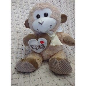 Walmart Brown Tan Swirl Monkey Kiss Heart Ribbed Feet Plush 10.5” Stuffed Animal